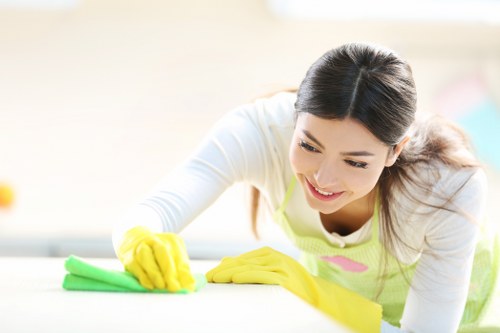 Professional cleaning team working in a BR3 business property