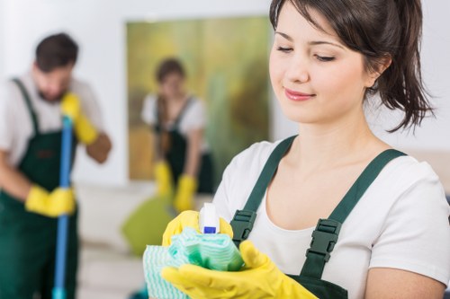 Office cleaning team working in a BR3 business premises reception area